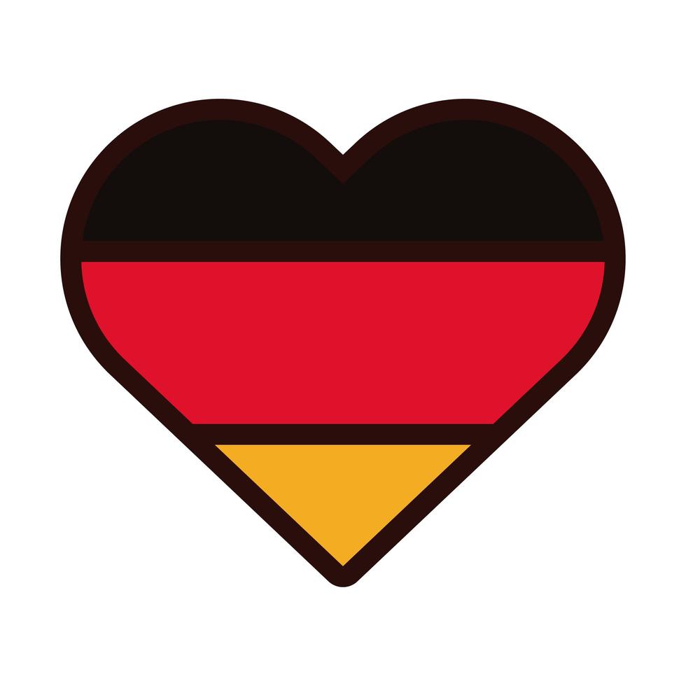 corazón con bandera de alemania oktoberfest línea e icono de estilo de relleno vector