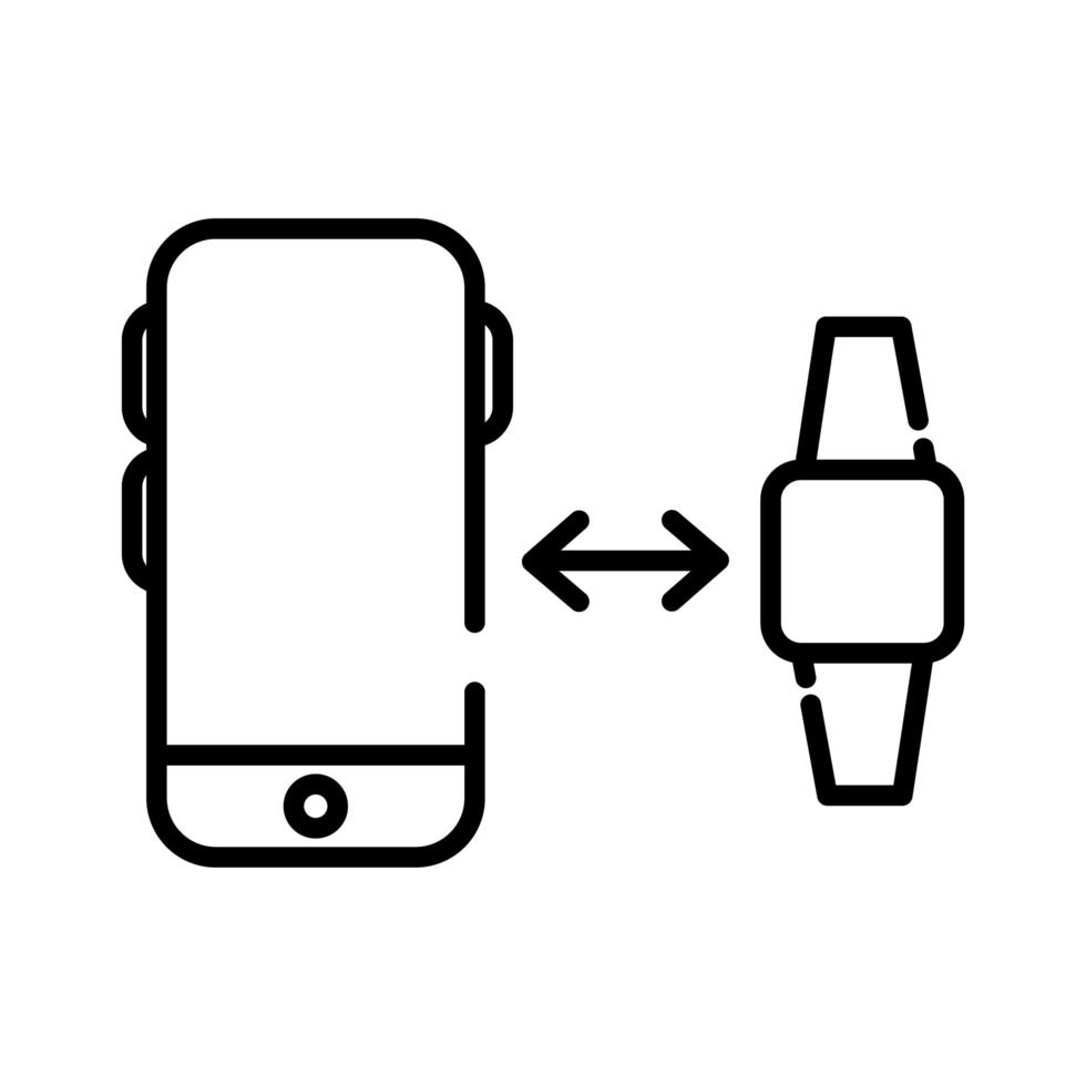 teléfono inteligente con icono de estilo de línea de reloj inteligente vector