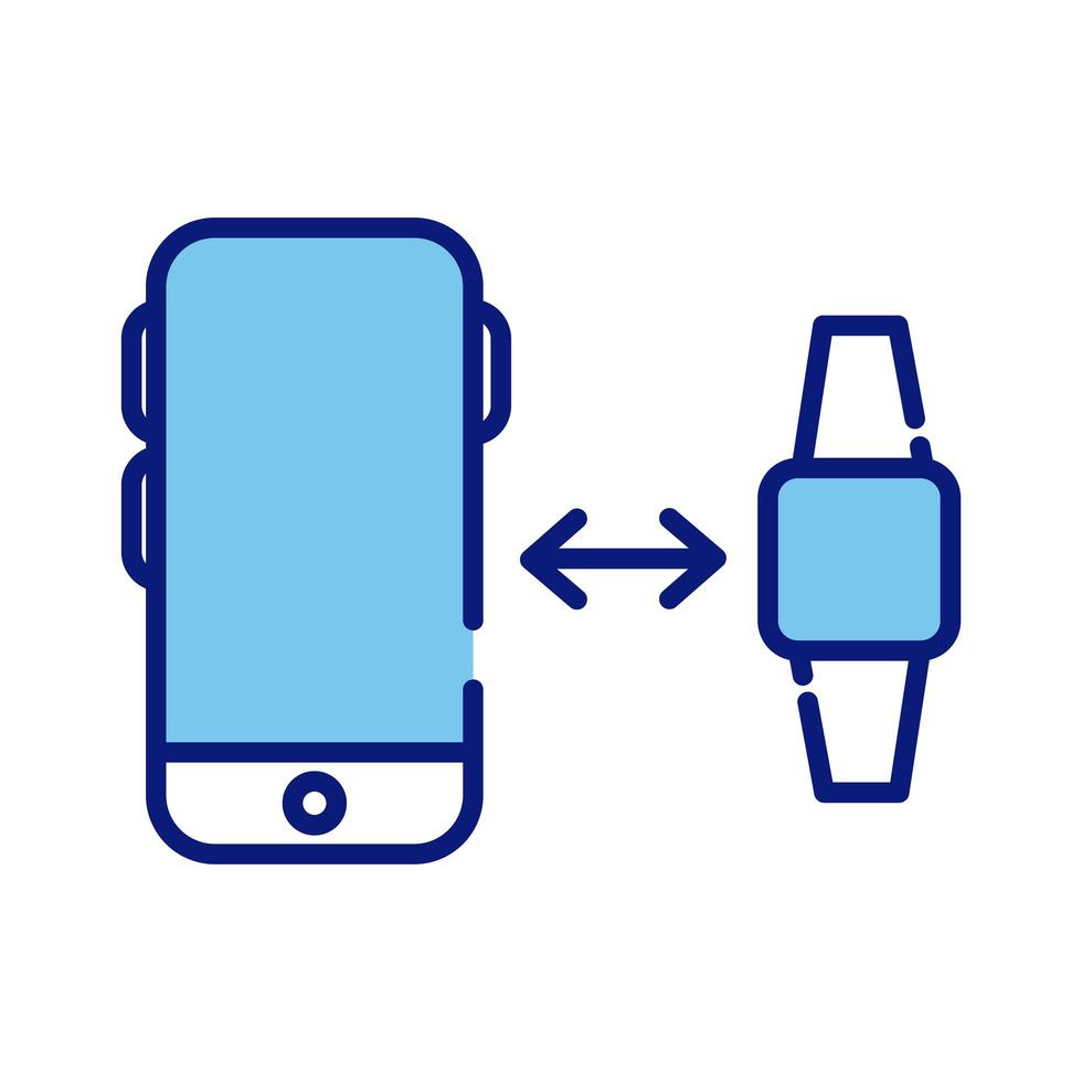 smartphone wirh smartwatch line and fill style icon vector