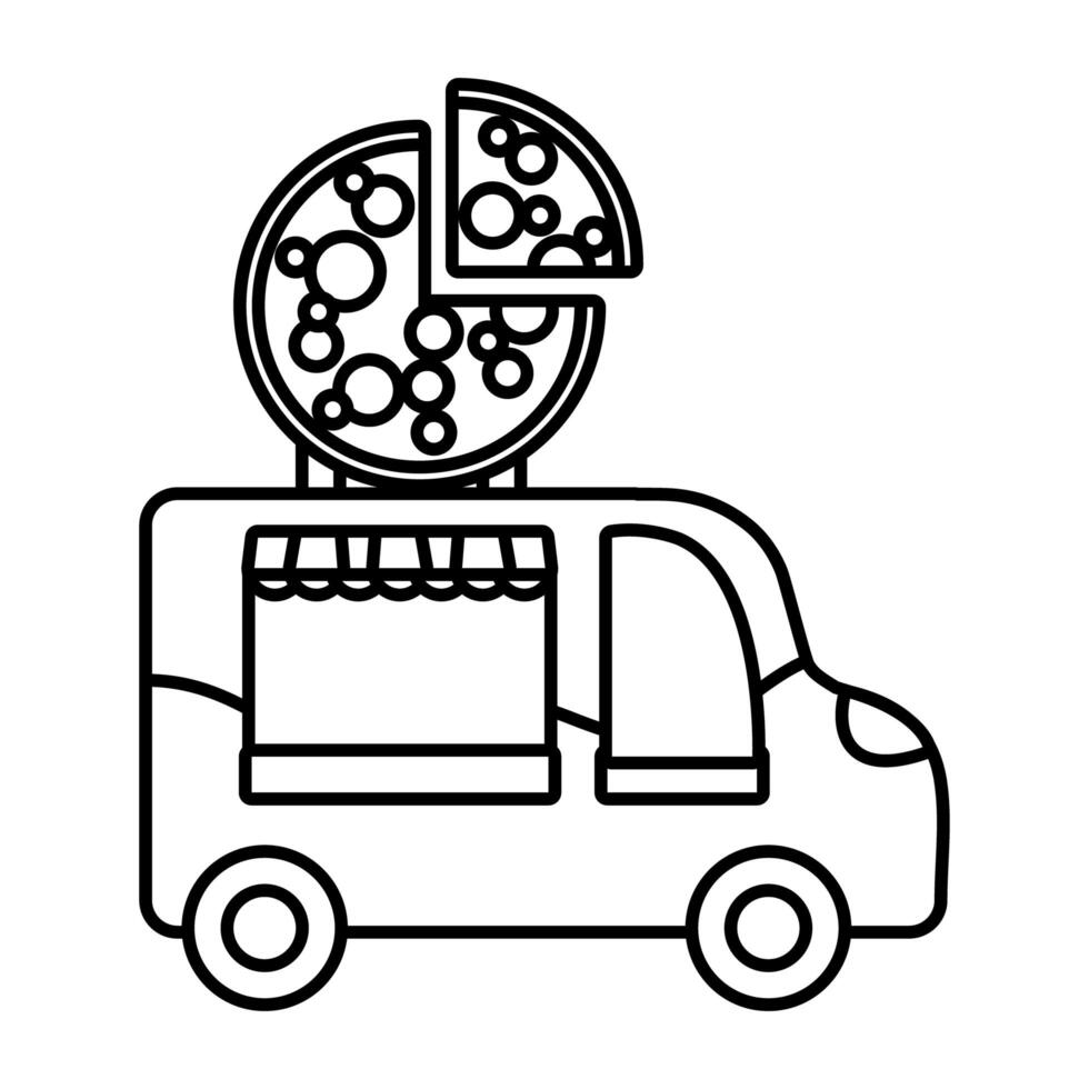 icono de estilo de línea de coche de feria de pizza vector