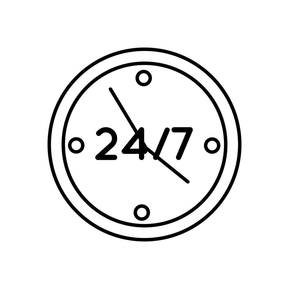 reloj de tiempo con estilo de línea de símbolo 24 7 vector