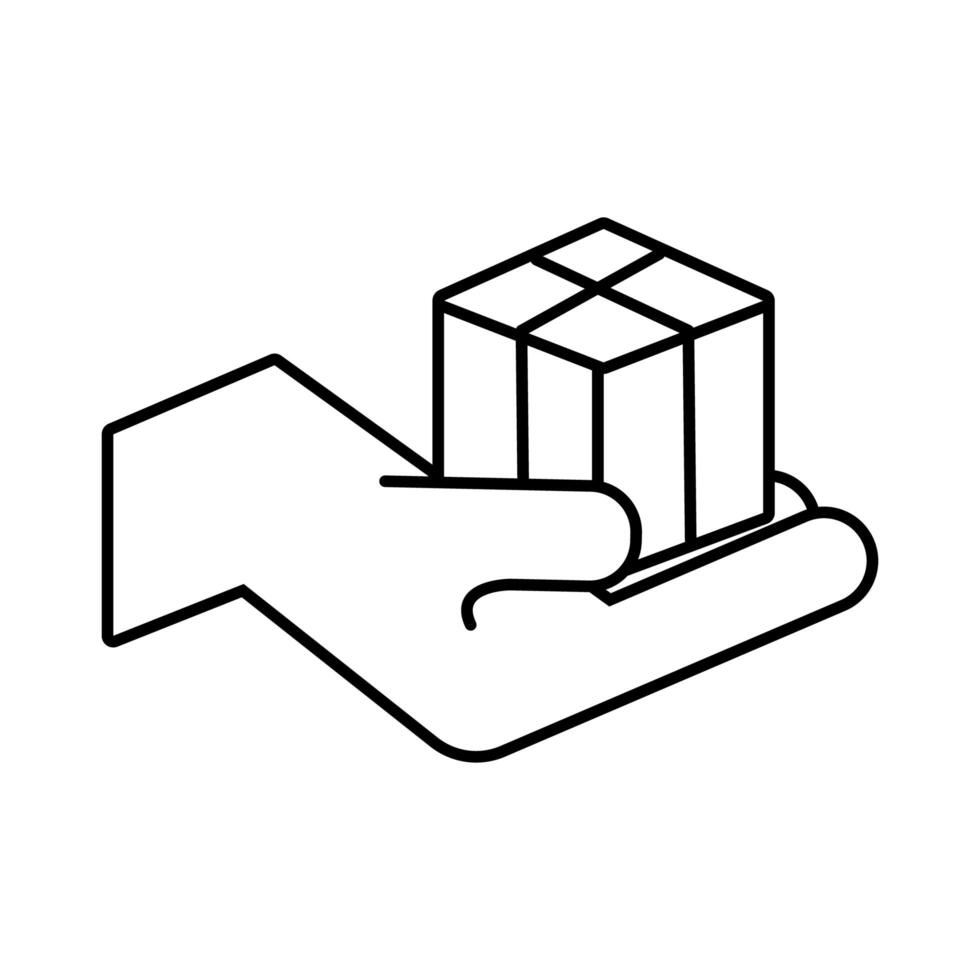 hand lifting box carton delivery service line style icon vector