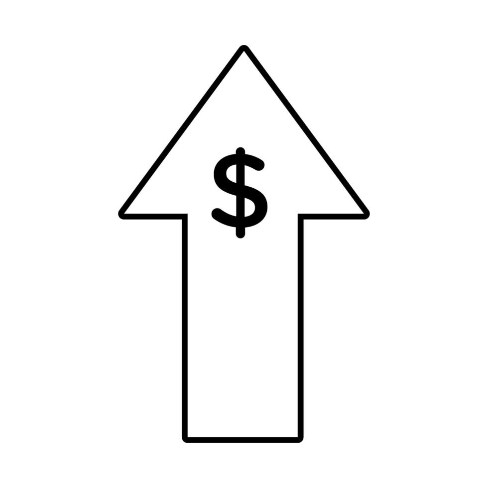 arrow up with dollar money symbol line style icon vector