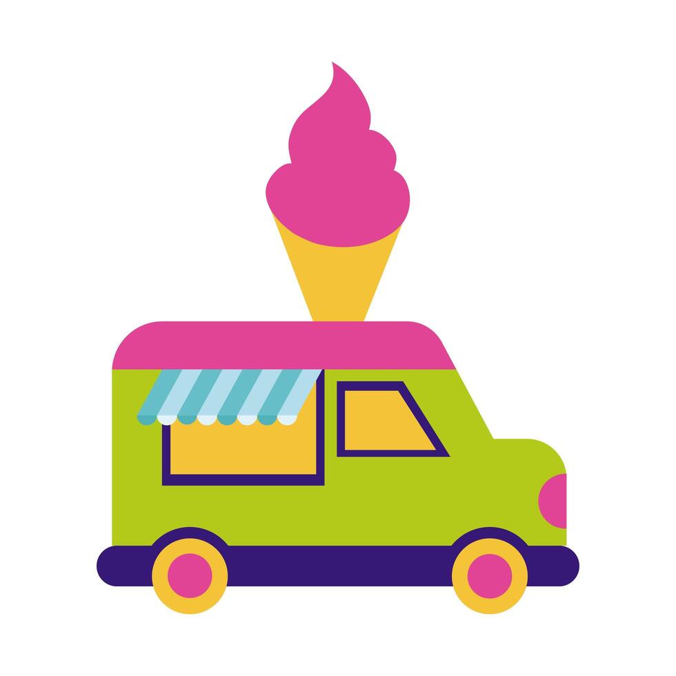 icono de estilo plano de coche de feria de helados vector