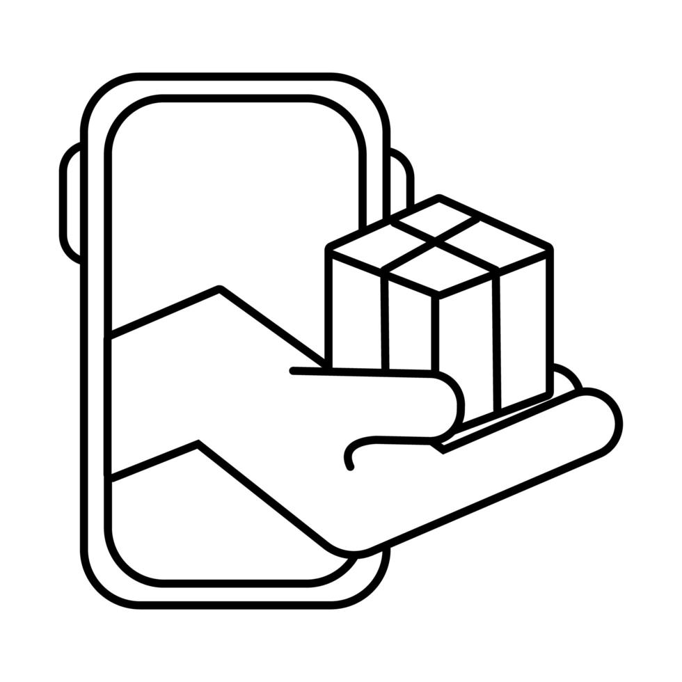 smartphone with box carton delivery service line style icon vector