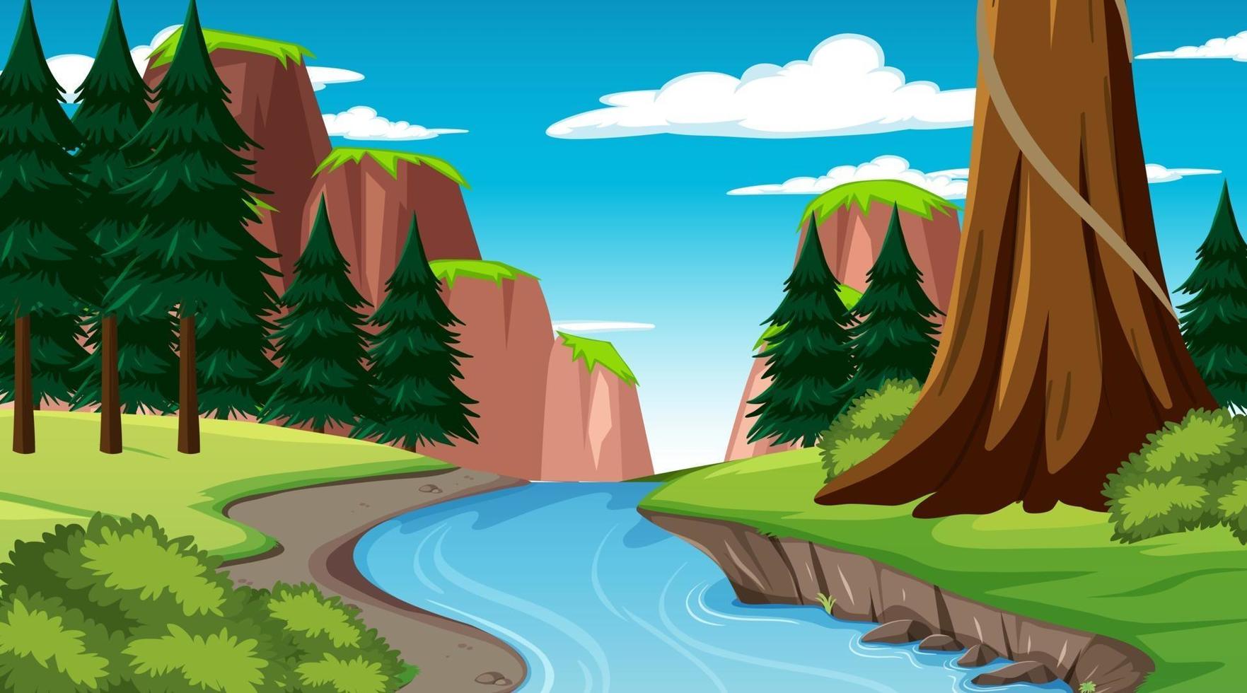 Nature scene with stream flowing through the forest vector