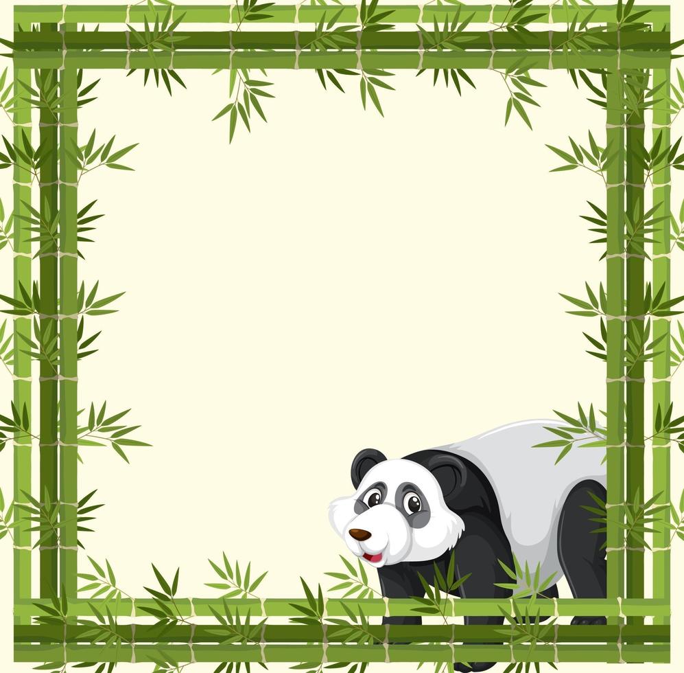 Empty banner with bamboo frame and panda cartoon character vector