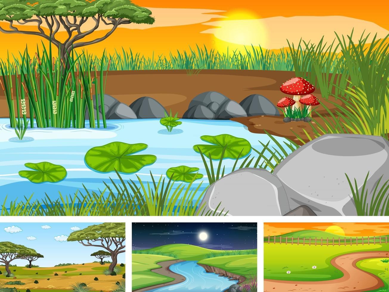 Four different scene of nature park and forest vector