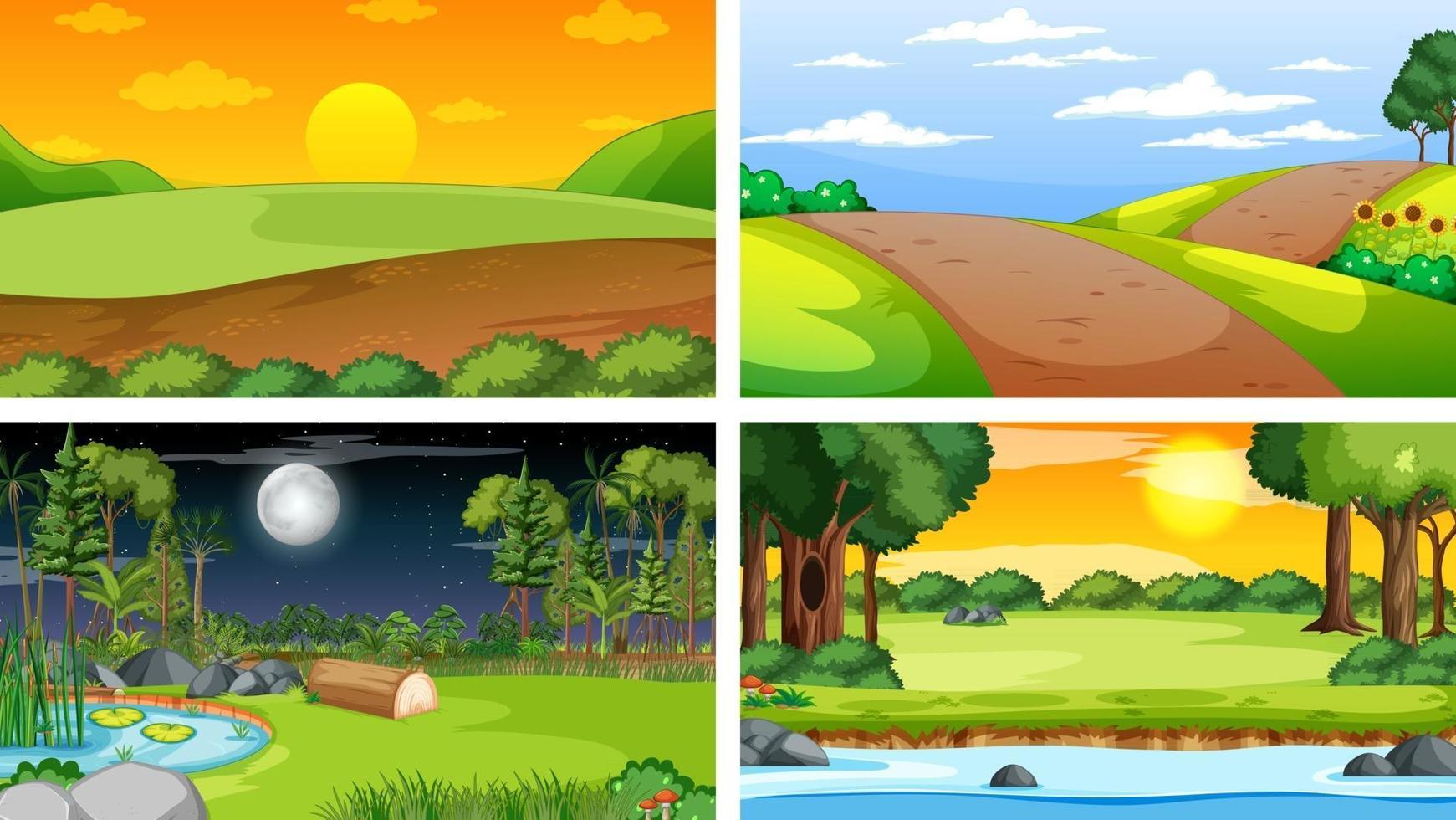 Four different scene of nature park and forest vector