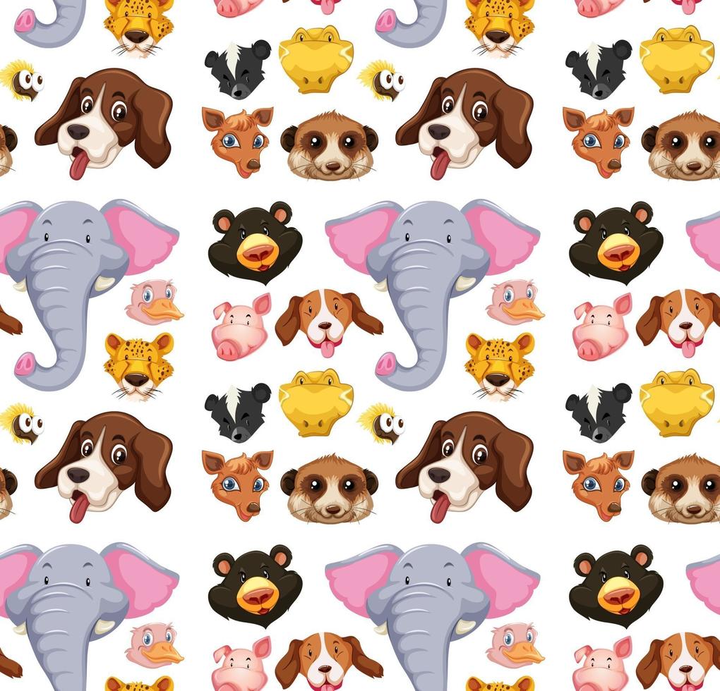 Seamless pattern with different cute animal head on white background vector