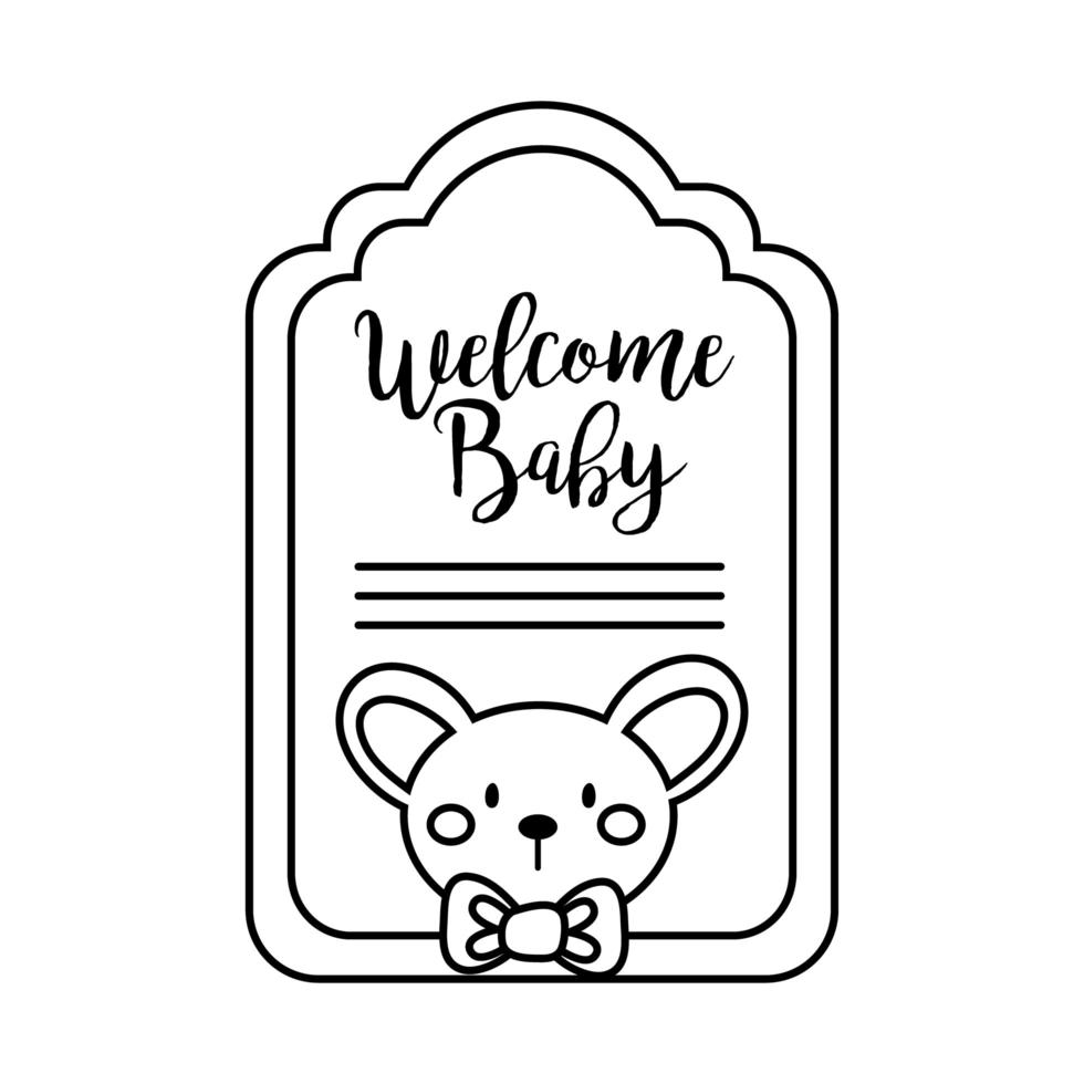 tarjeta de marco de baby shower con koala y estilo de línea de letras de bienvenida para bebé vector