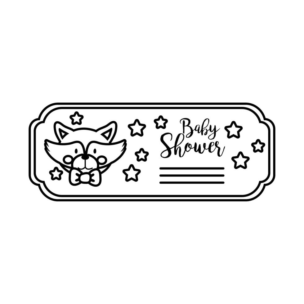 baby shower lettering with little raccoon line style vector