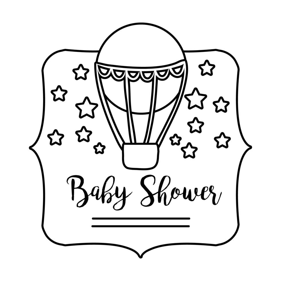 baby shower lettering with balloon air hot line style icon vector