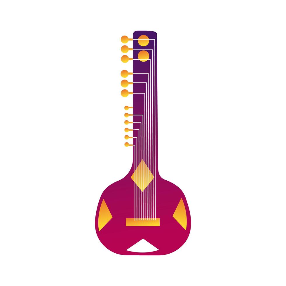 guitarra de once cuerdas, línea de instrumento e ícono de estilo de relleno vector