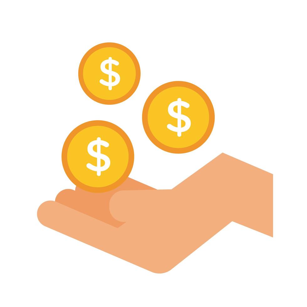 hand with coins money dollars line and fill style icon vector