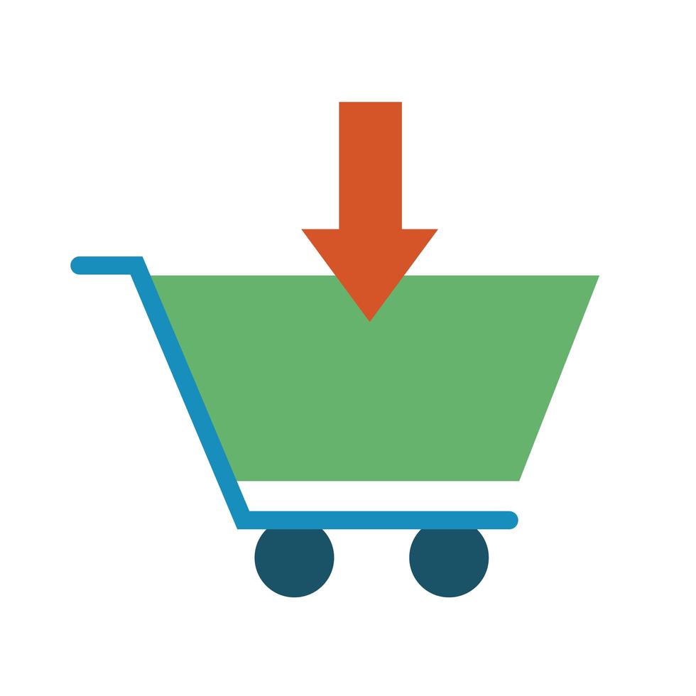 shopping cart with arrow down line and fill style icon vector