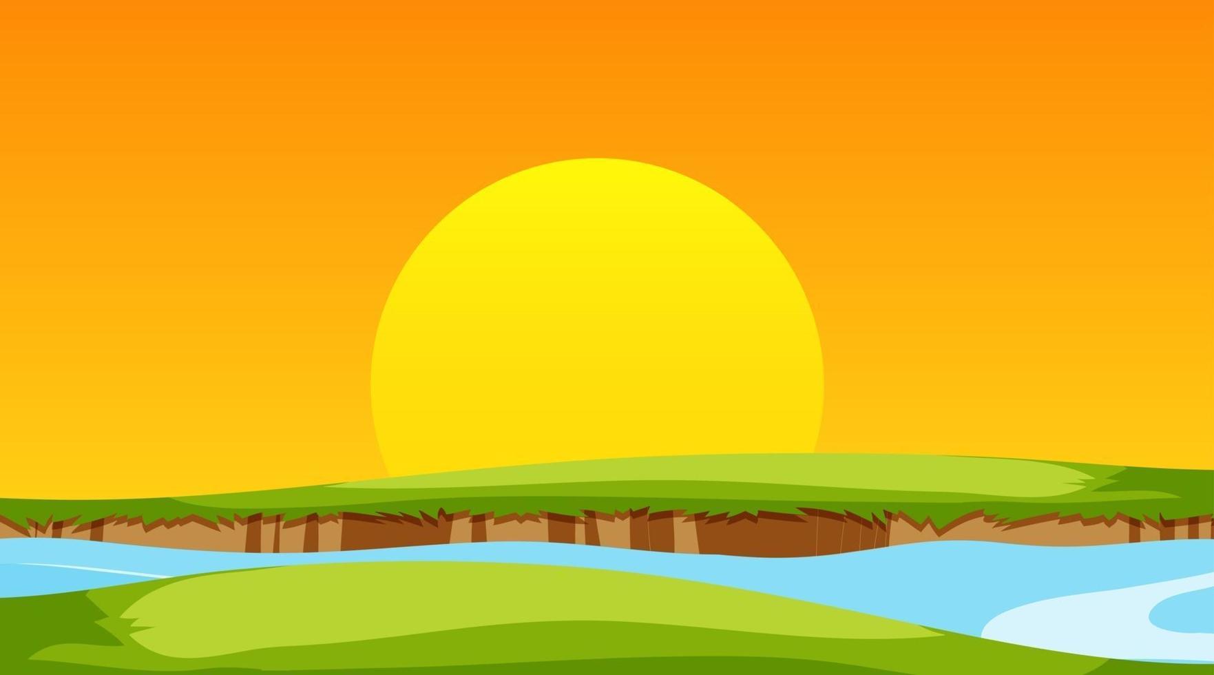 paisaje de pradera en blanco y río en la escena del atardecer vector