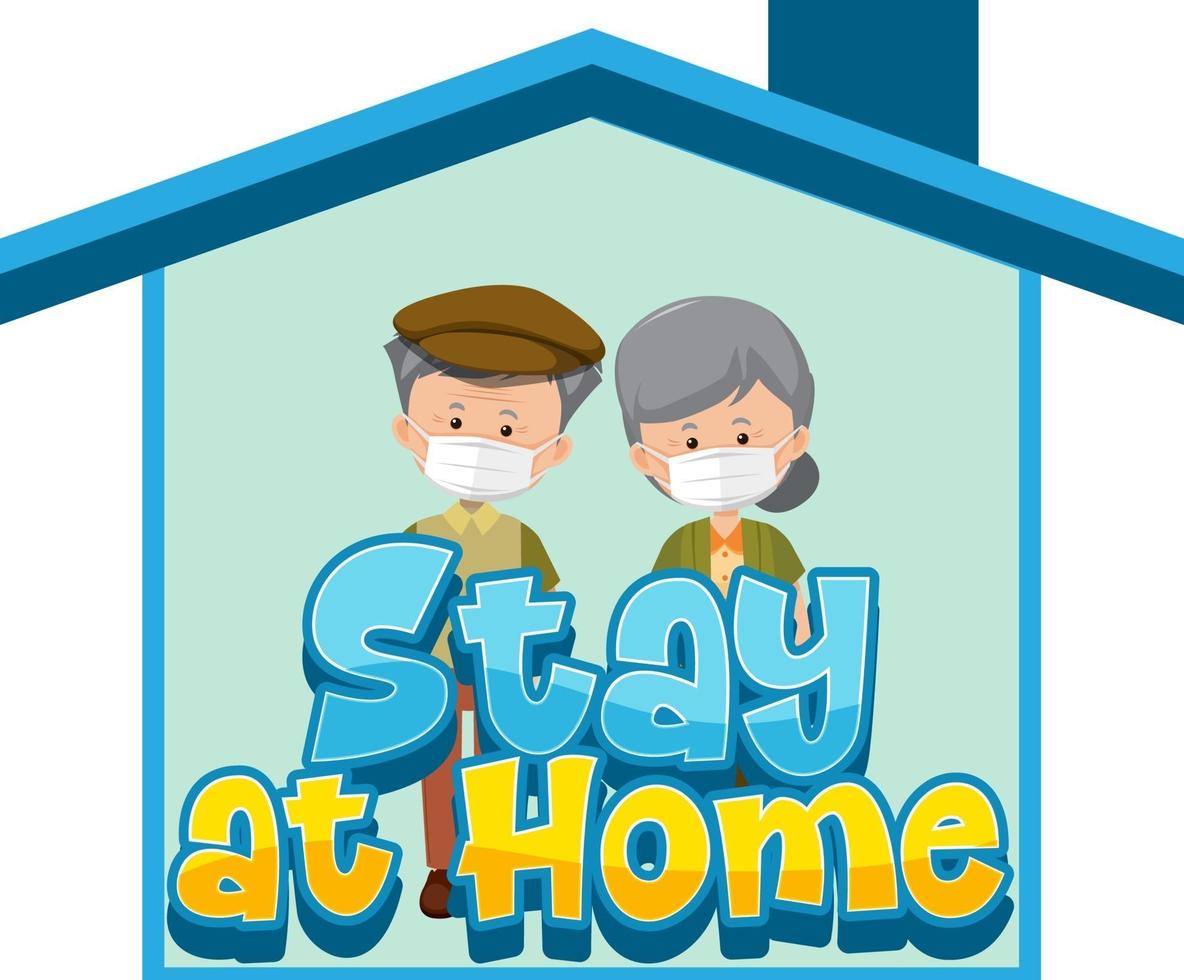 Stay at home and self-isolation banner with old couple cartoon character work from home vector