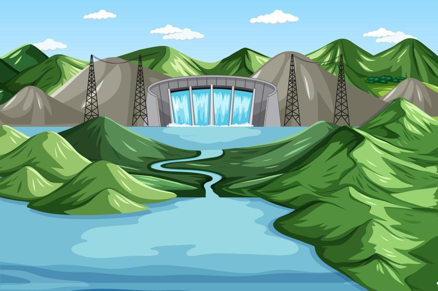 Scene with water dam background vector