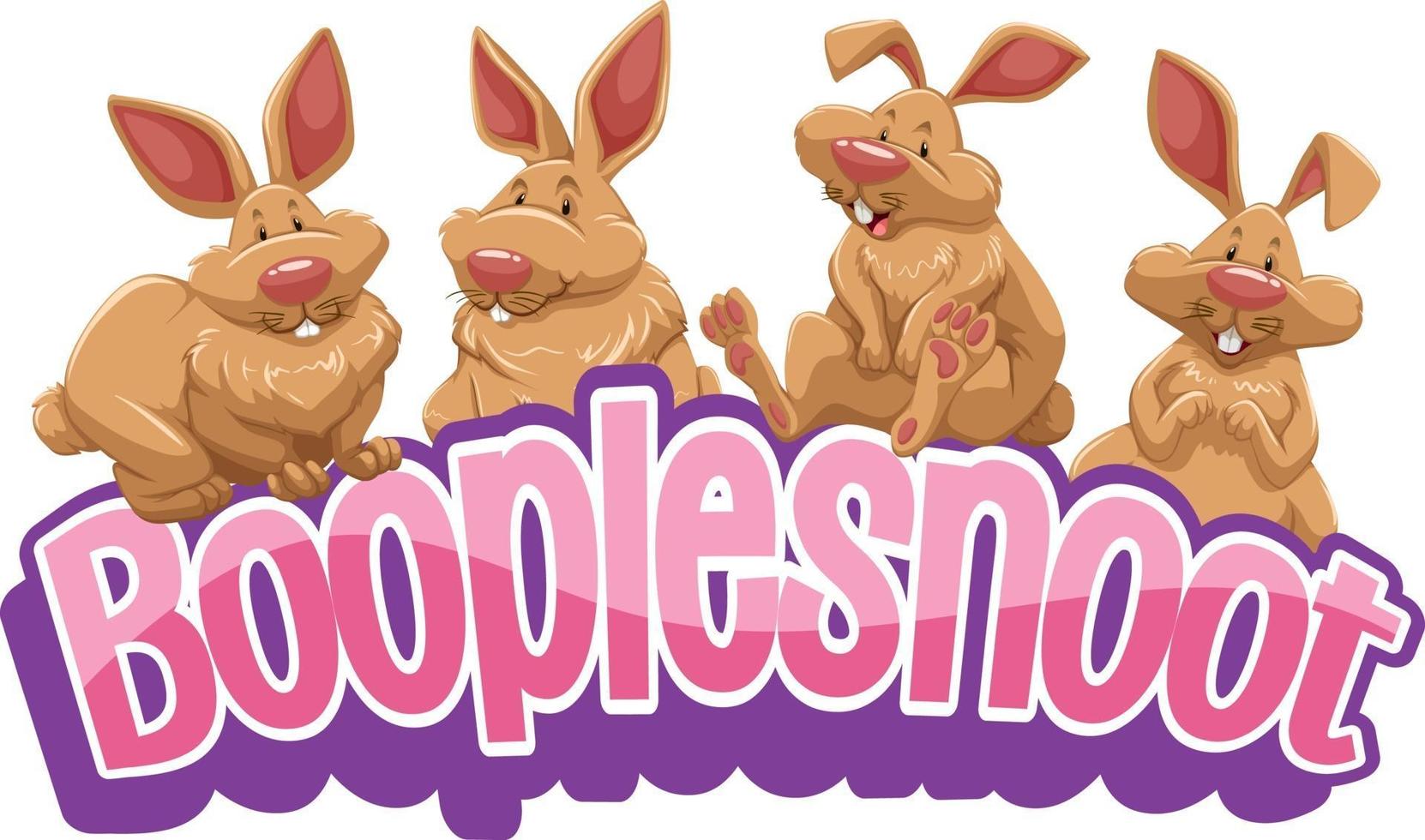 Muchos conejos personaje de dibujos animados con banner de fuente booplesnoot aislado vector