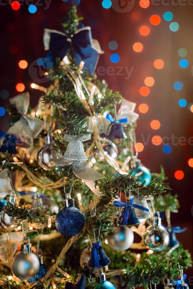 Christmas decorations on bokeh background with out of focus lights photo