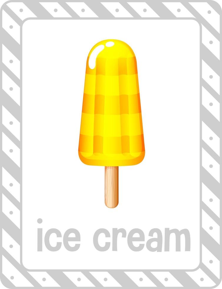 Vocabulary flashcard with word Ice-cream vector