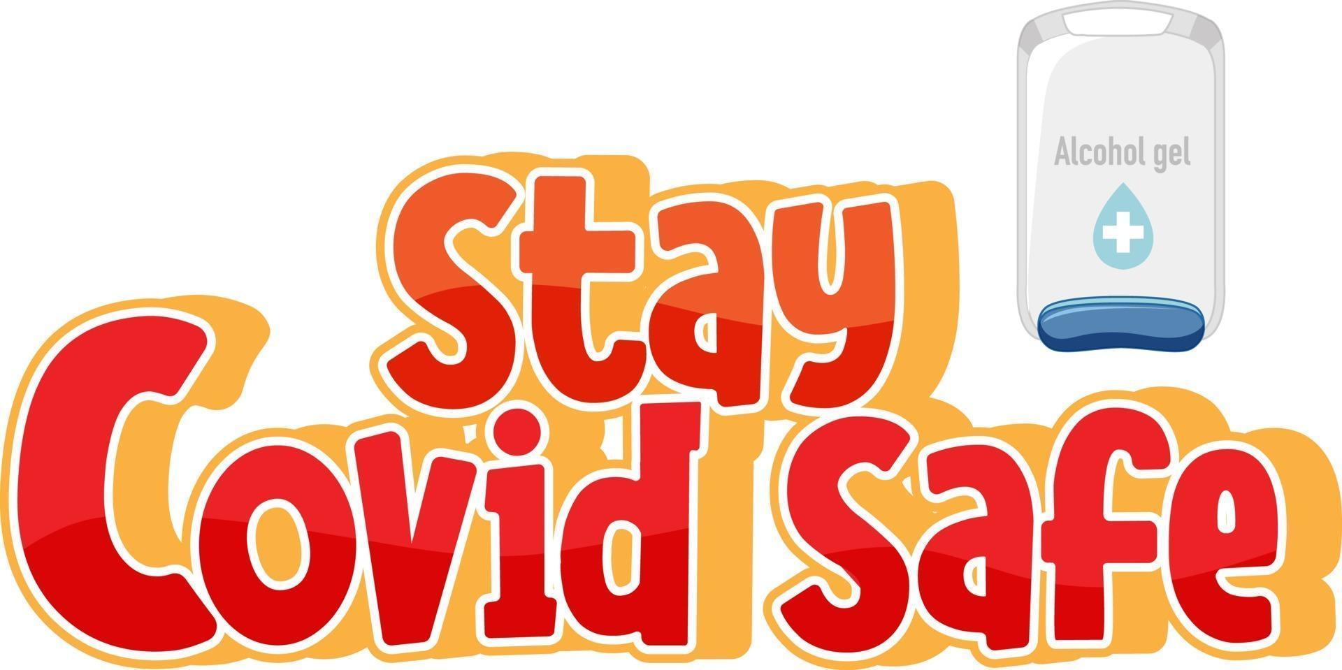 Stay Covid Safe Font en estilo de dibujos animados aislado sobre fondo blanco. vector