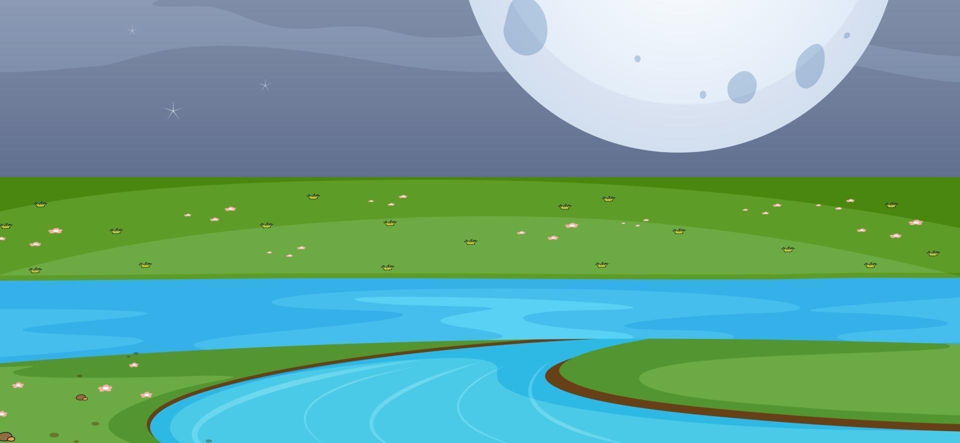 Empty park scene at night with the big moon in simple style vector