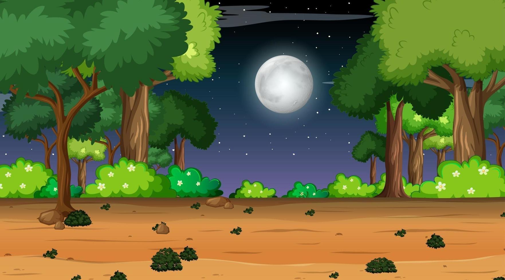 paisaje de bosque natural en la escena nocturna vector