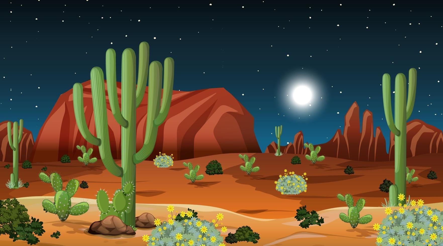 Desert forest landscape at night scene vector