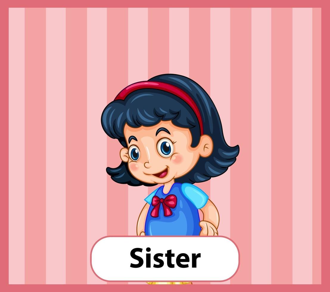 Educational English word card of sister vector