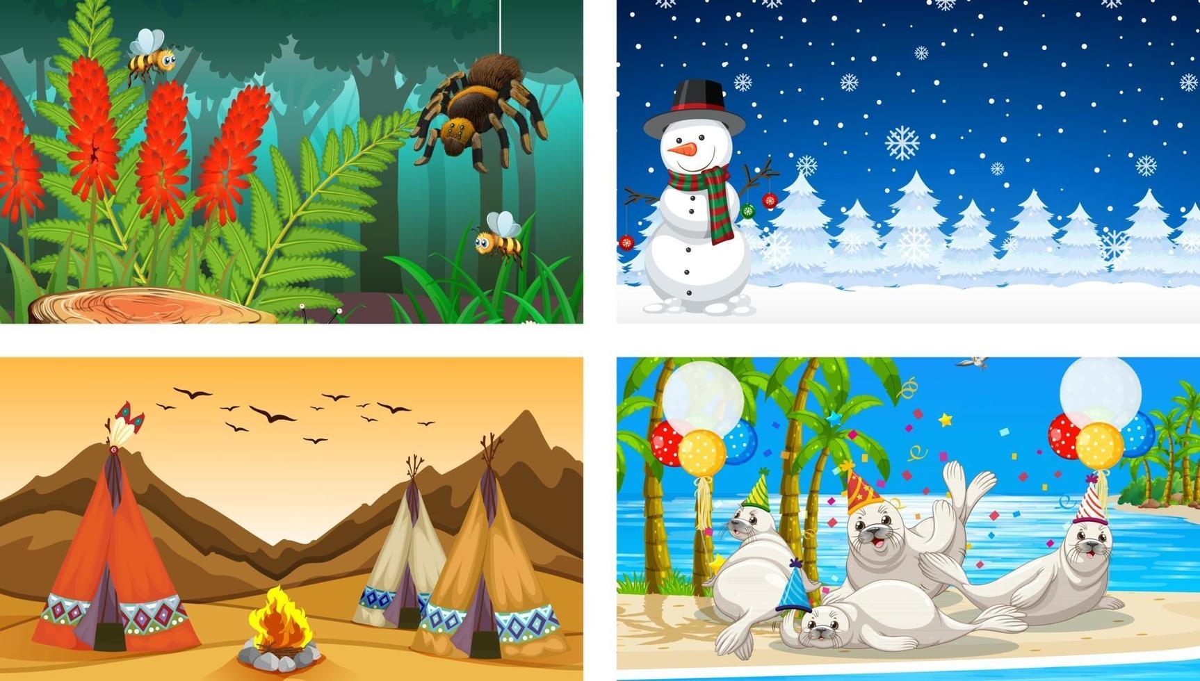 Four different nature horizontal scene vector