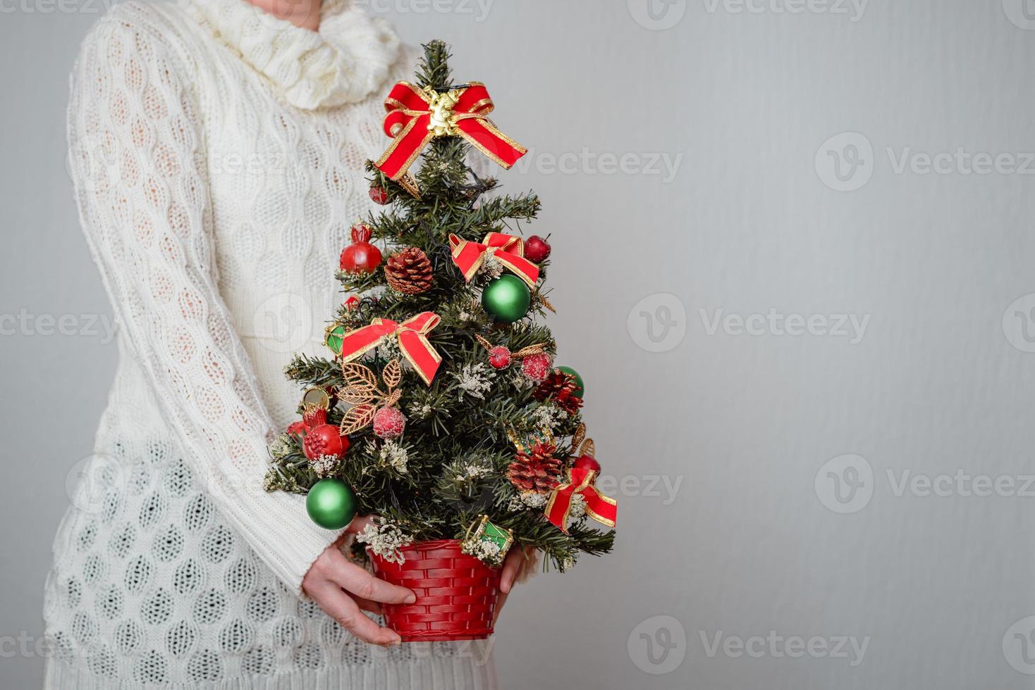 Woman holds a Christmas tree photo
