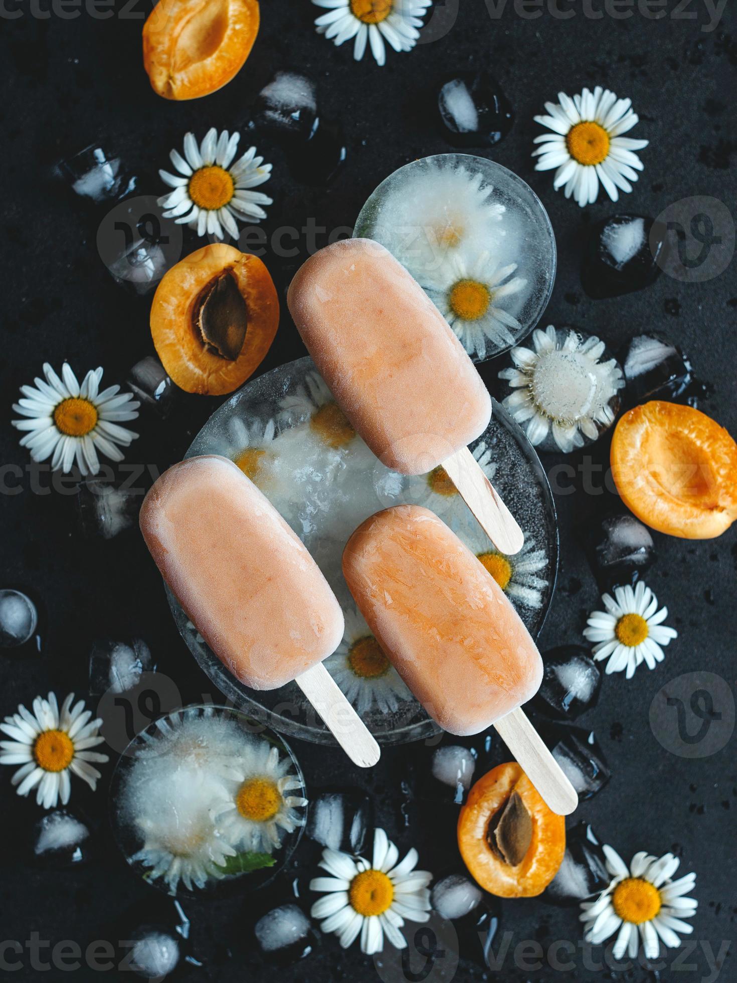 Homemade ice cream on a stick of apricots and yogurt. Healthy eating concept 2600508 Stock Photo