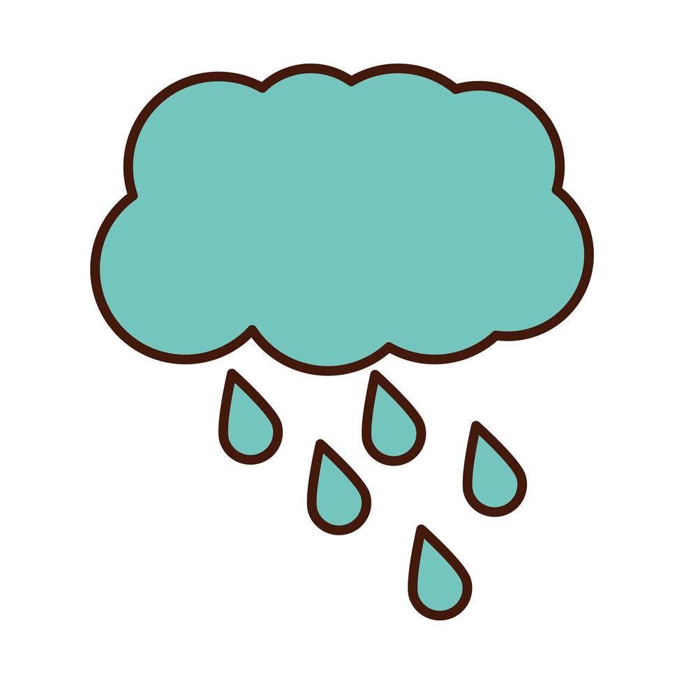 nube, lluvia, gotas, clima, línea, y, relleno, icono vector