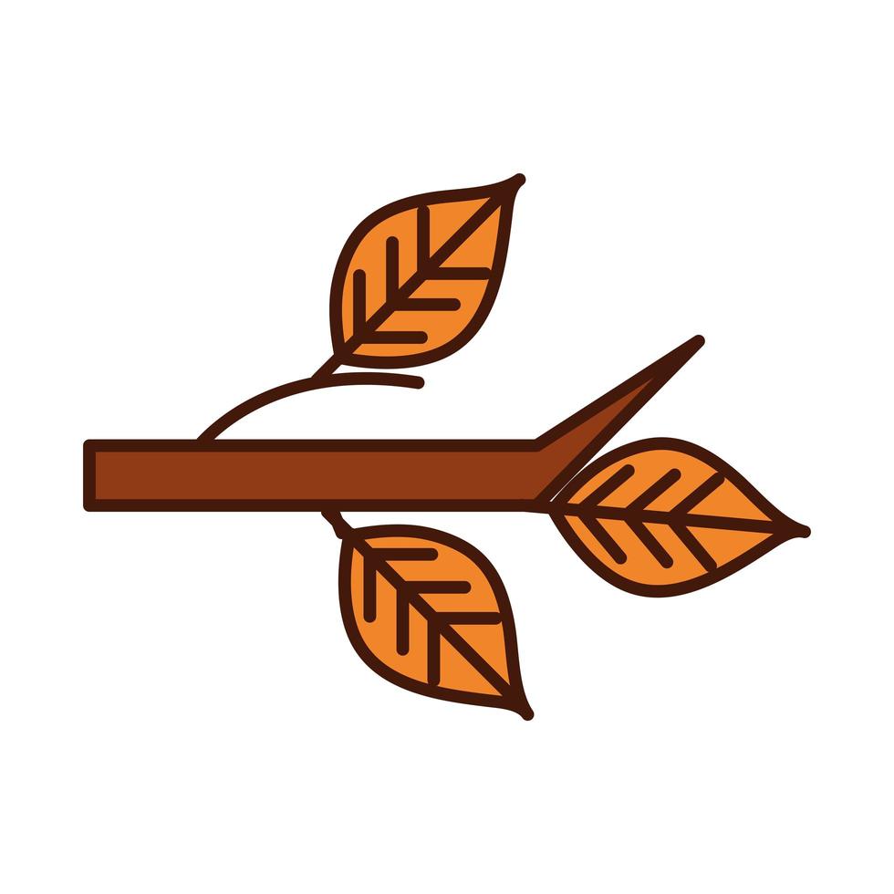 autumn branch tree leaves foliage nature line and fill icon vector