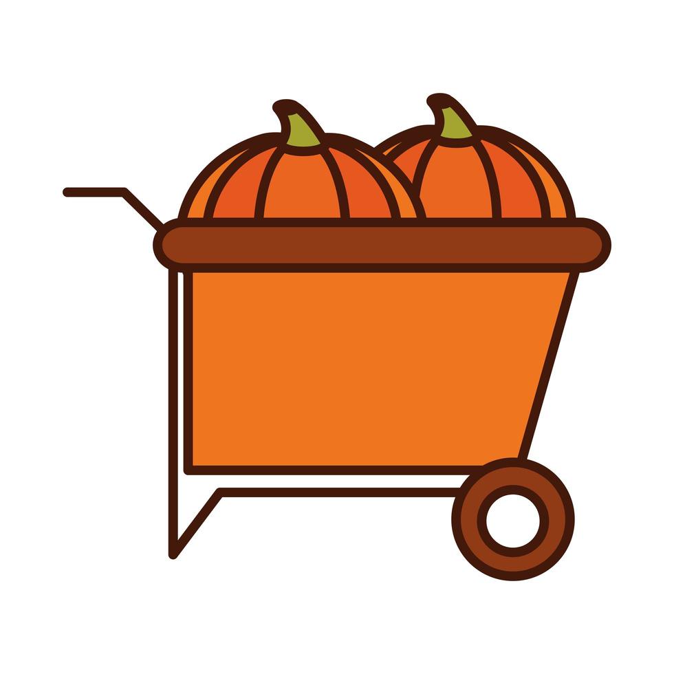 harvest pumpkins in the pushcart line and fill icon vector