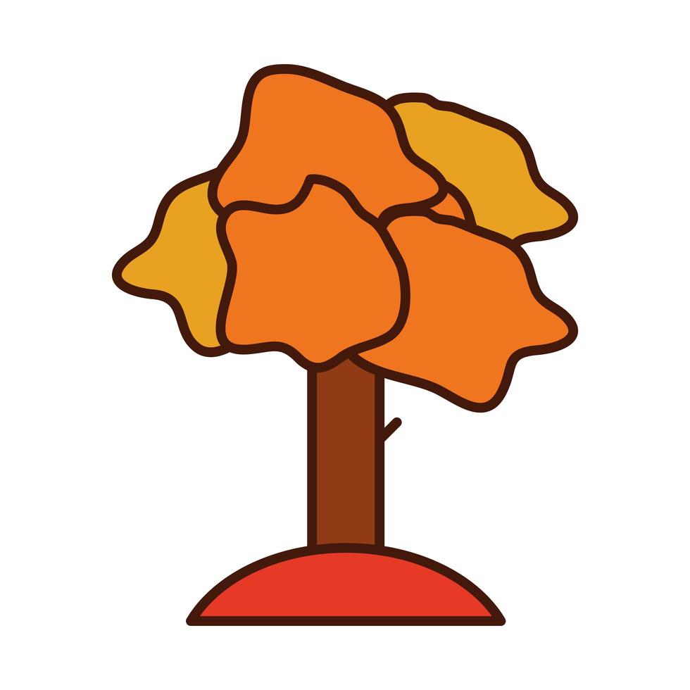 otoño árbol follaje vegetación bosque línea e icono de relleno vector