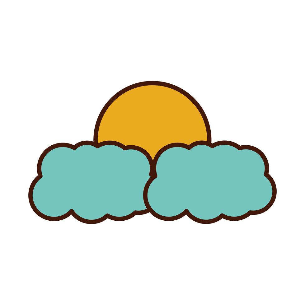 sun clouds weather sky line and fill icon vector