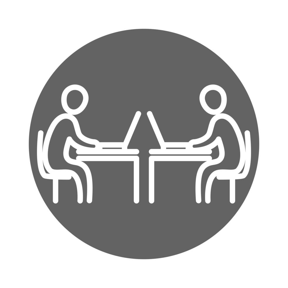 business people using laptop in the desks coworking office workspace block and line icon vector
