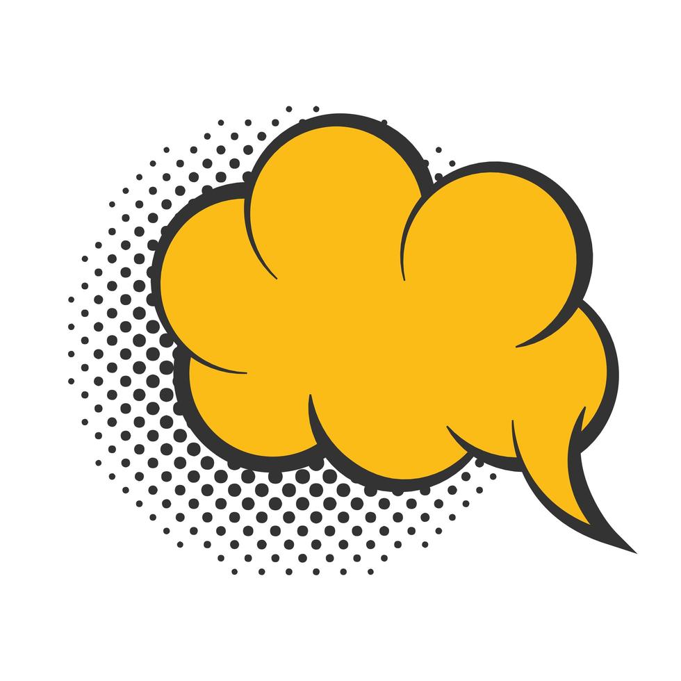 arte pop bocadillo de diálogo nube amarilla estilo de semitono diseño plano fondo blanco vector