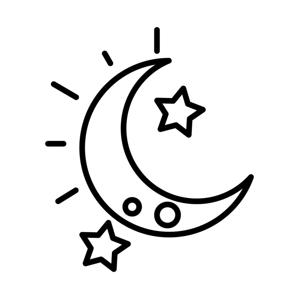 night half moon stars sky white background linear style icon vector