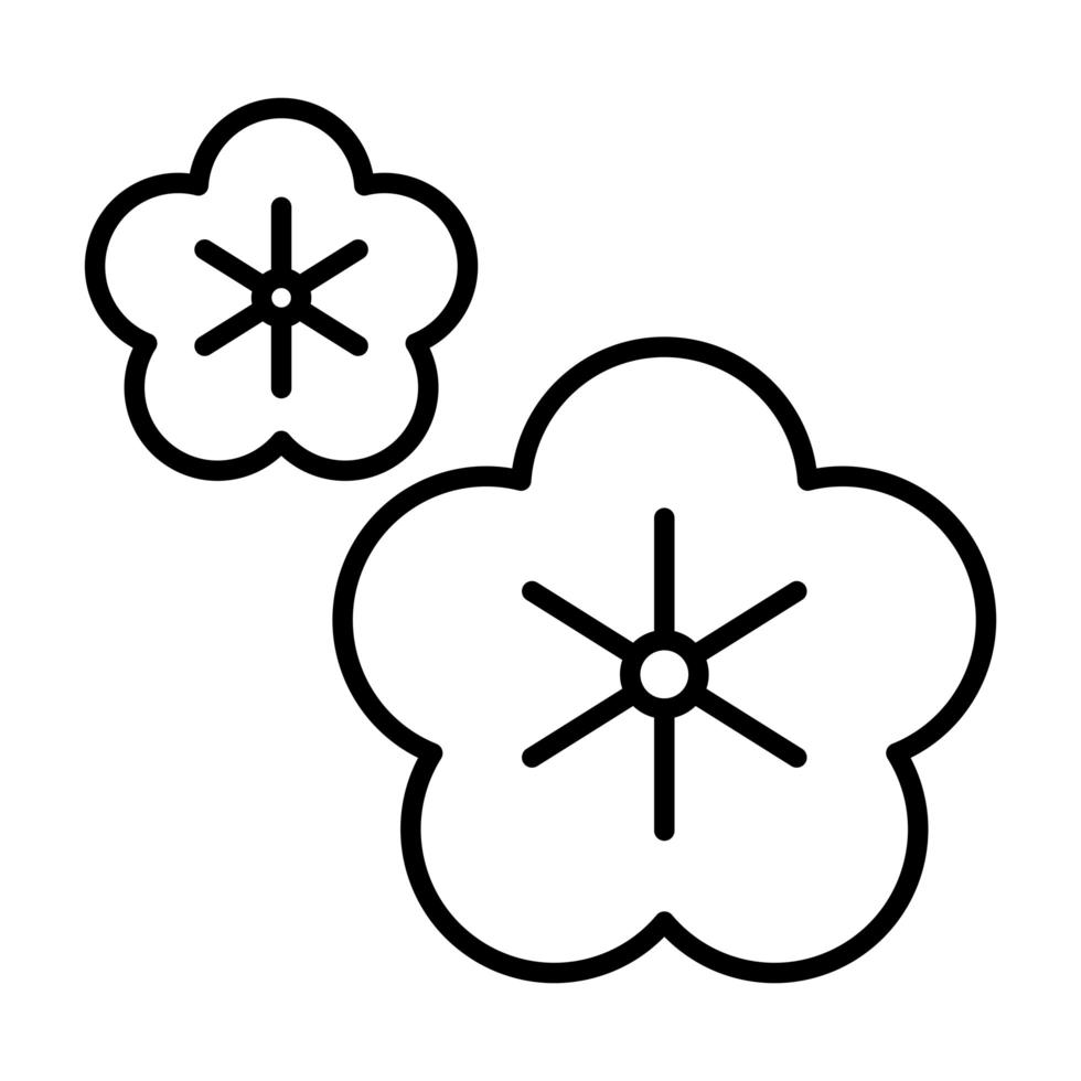 icono de estilo lineal de decoración floral asiática de flor de sakura vector