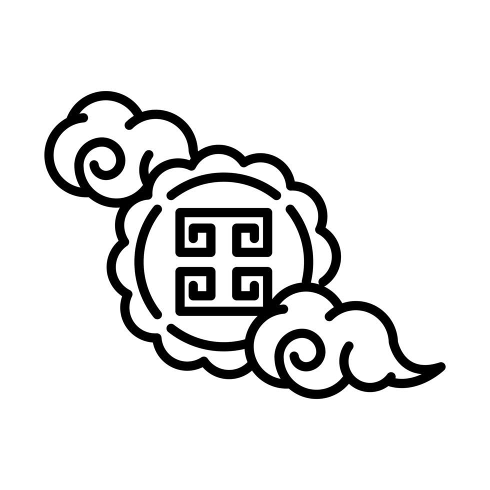 happy mid autumn festival cute mooncake clouds cartoon line style design vector