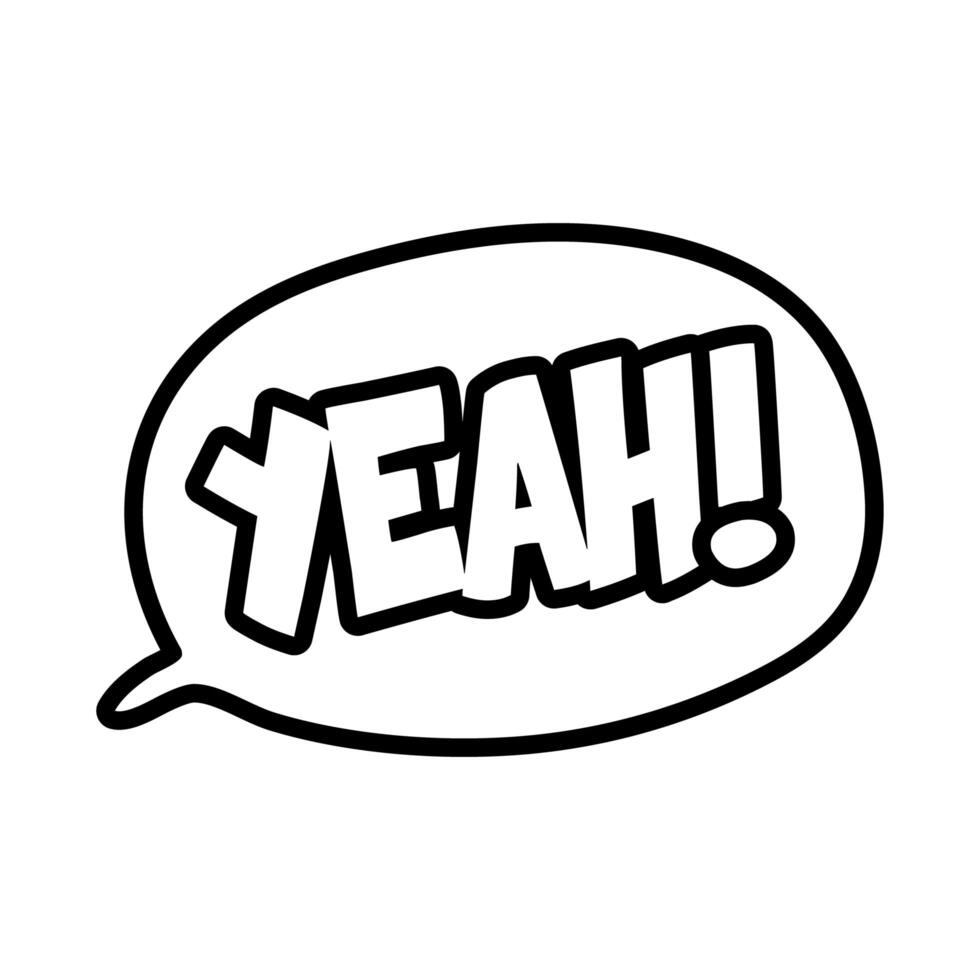 speech bubble with expresion yeah word pop art line style vector
