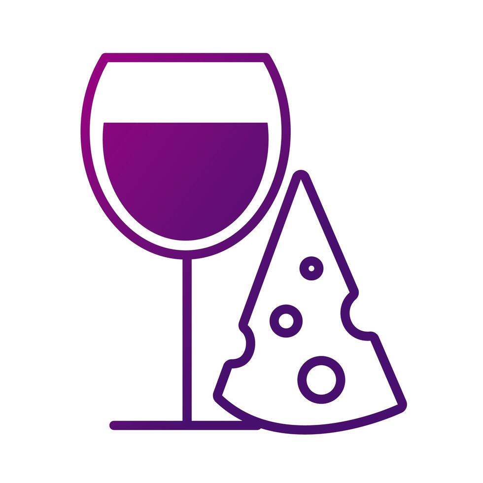 wine cup drink with cheese gradient style icon vector