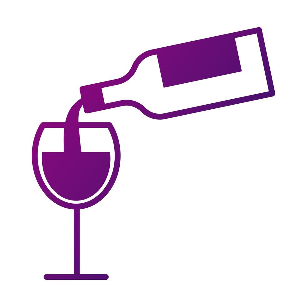 wine cup drink and bottle serving gradient style icon vector