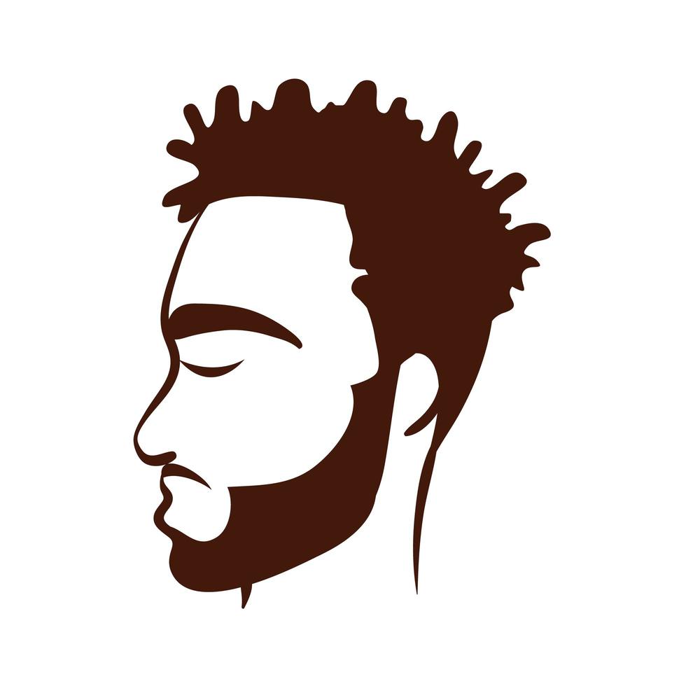 perfil, joven, afro, hombre, etnia, con, barba, silueta, estilo, icono vector