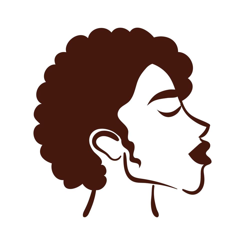 joven, mujer afro, con, pelo corto, silueta, estilo vector