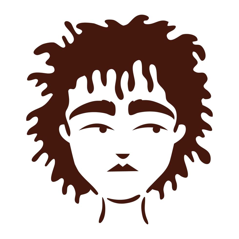 joven, hombre afro, etnia, con, pelo largo, silueta, estilo, icono vector